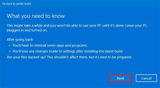 Windows 10 21H1 uninstall info