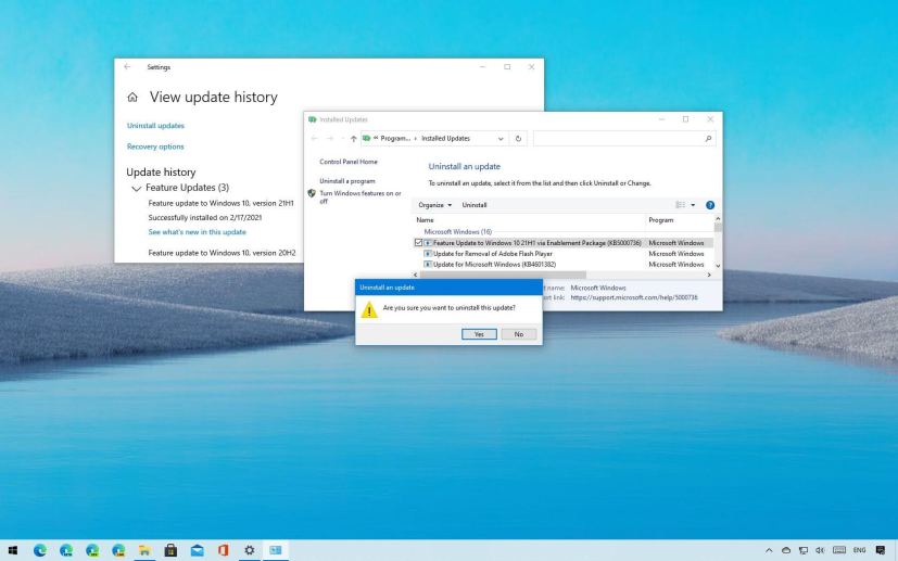 Windows 10 21H1 uninstall process