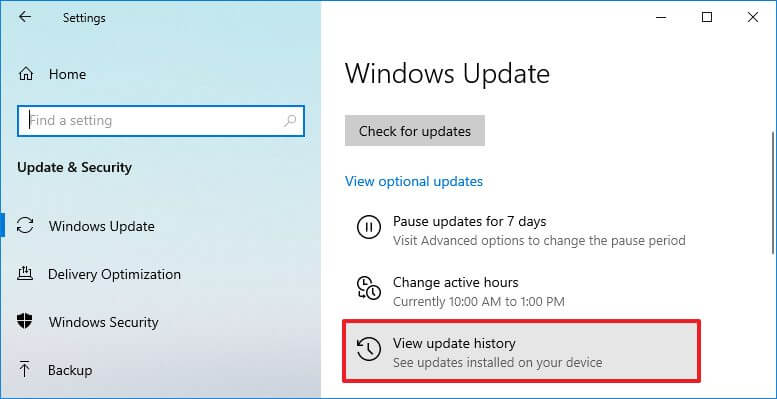 Windows 10 21H1 view update history